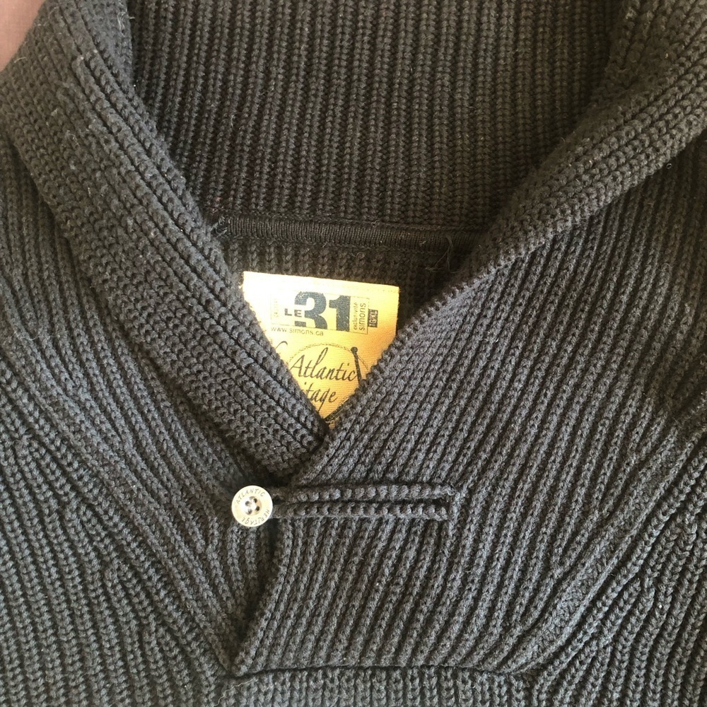 Coastal Marine Chunky Knit Black and White Striped Cotton Sweater XL - Picture 7 of 10